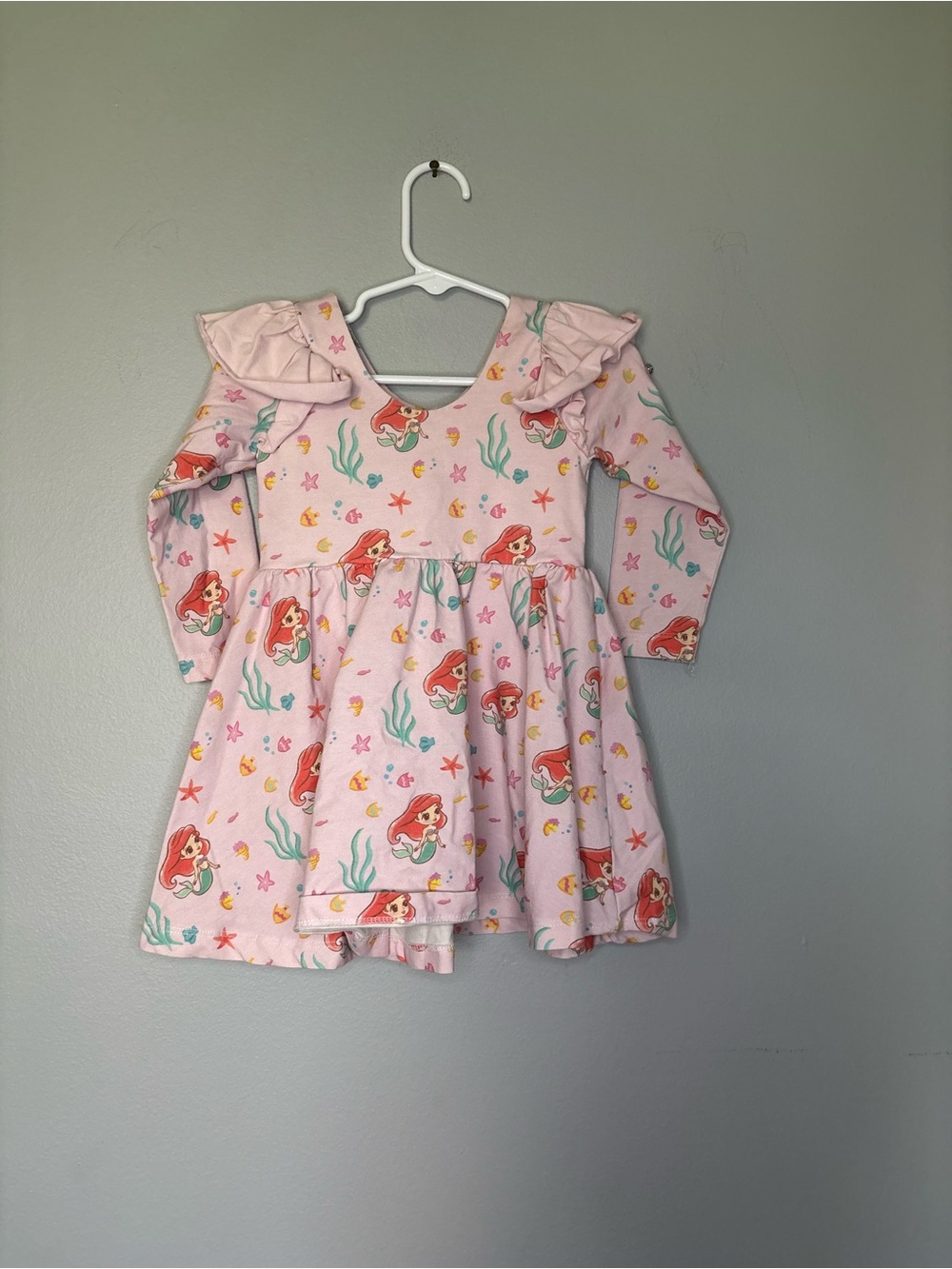 Disney monica and Andy the Little Mermaid Print Ruffle Sleeve Dress 2T